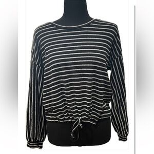 Forever 21 Black  and White Striped Long Sleeve Top